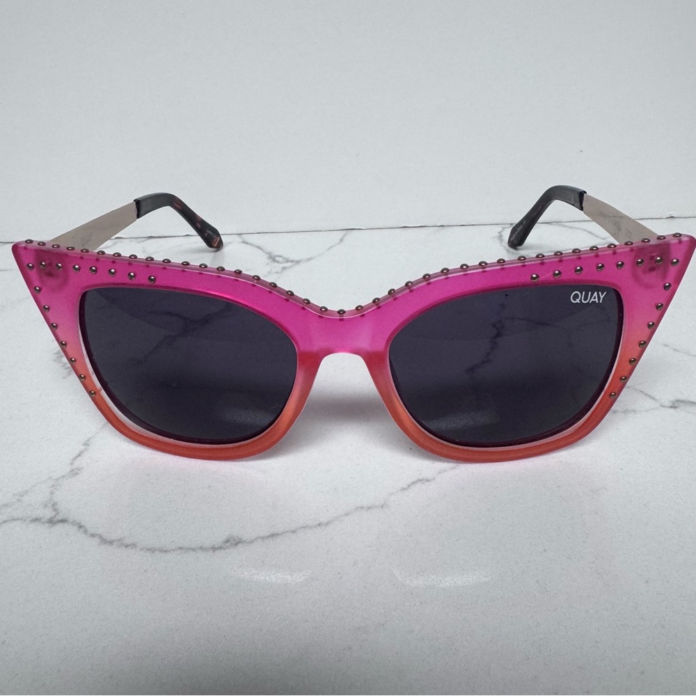 Quay Australia Women’s Pink Orange Harper Studded Cat eye Sunglasses